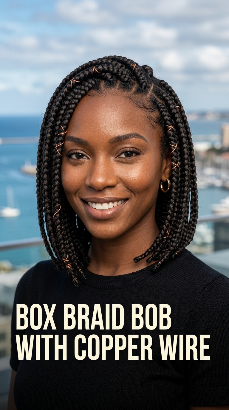 Box Braid Bob with Copper Wire