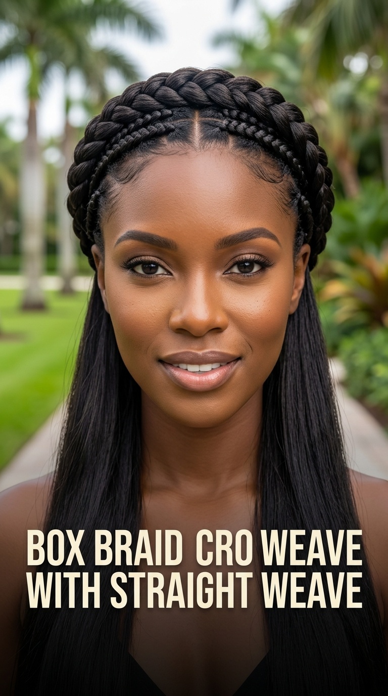 Box Braid Crown with Straight Weave