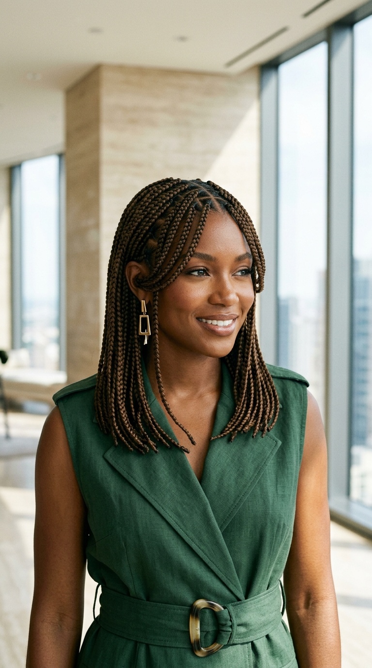 Box Braids Curtain Bangs Black Women