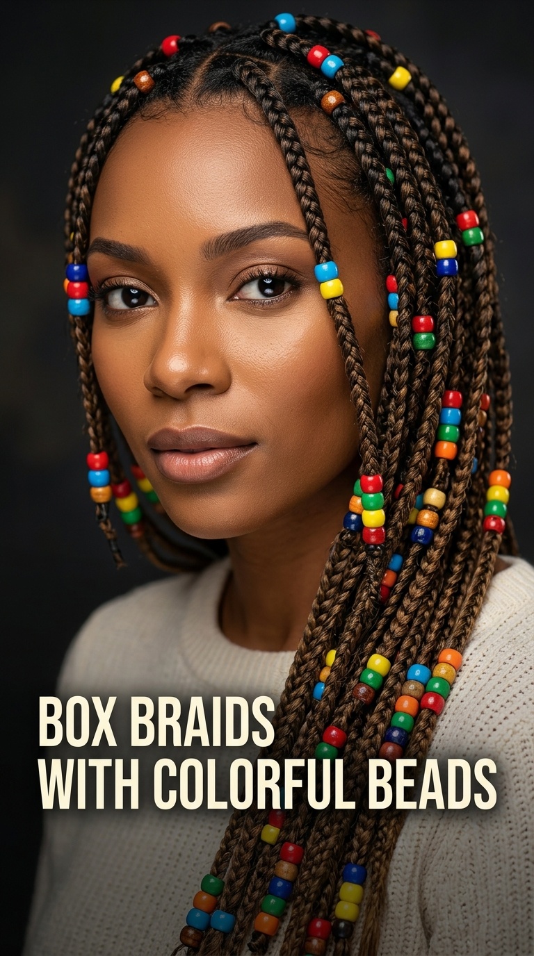 Box Braids with Colorful Beads