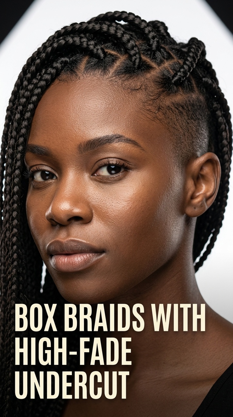Box Braids with High-Fade Undercut