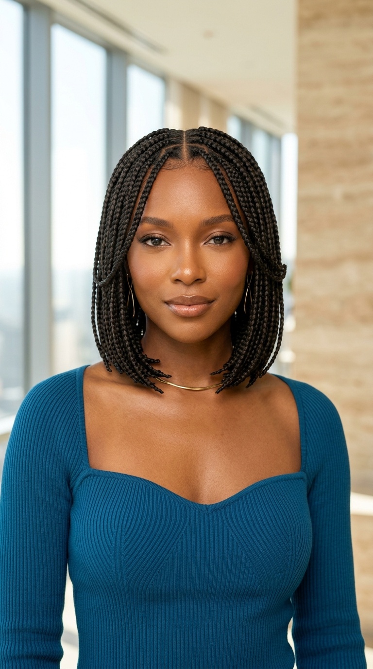 Braided Bob Curtain Bangs Black Women