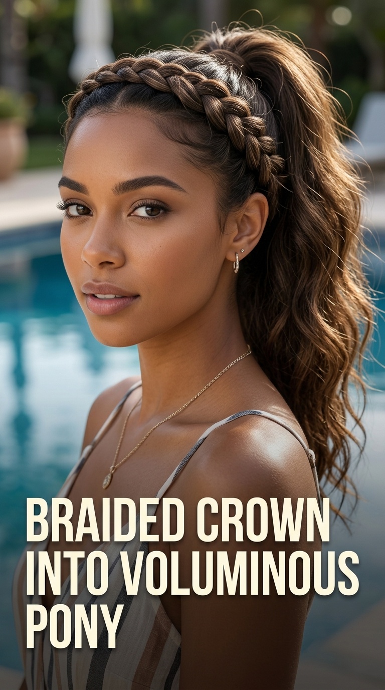 Braided Crown into Voluminous Pony