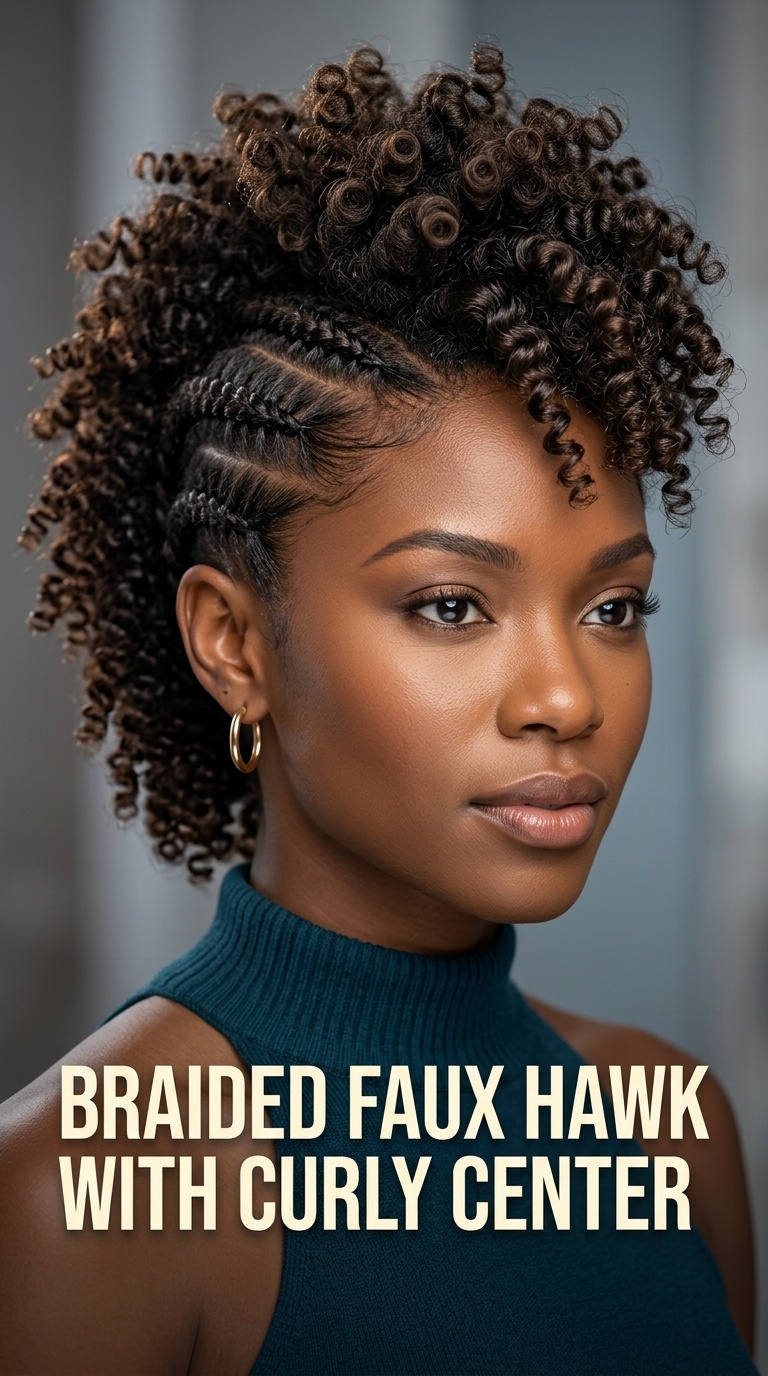 Braided Faux Hawk with Curly Center