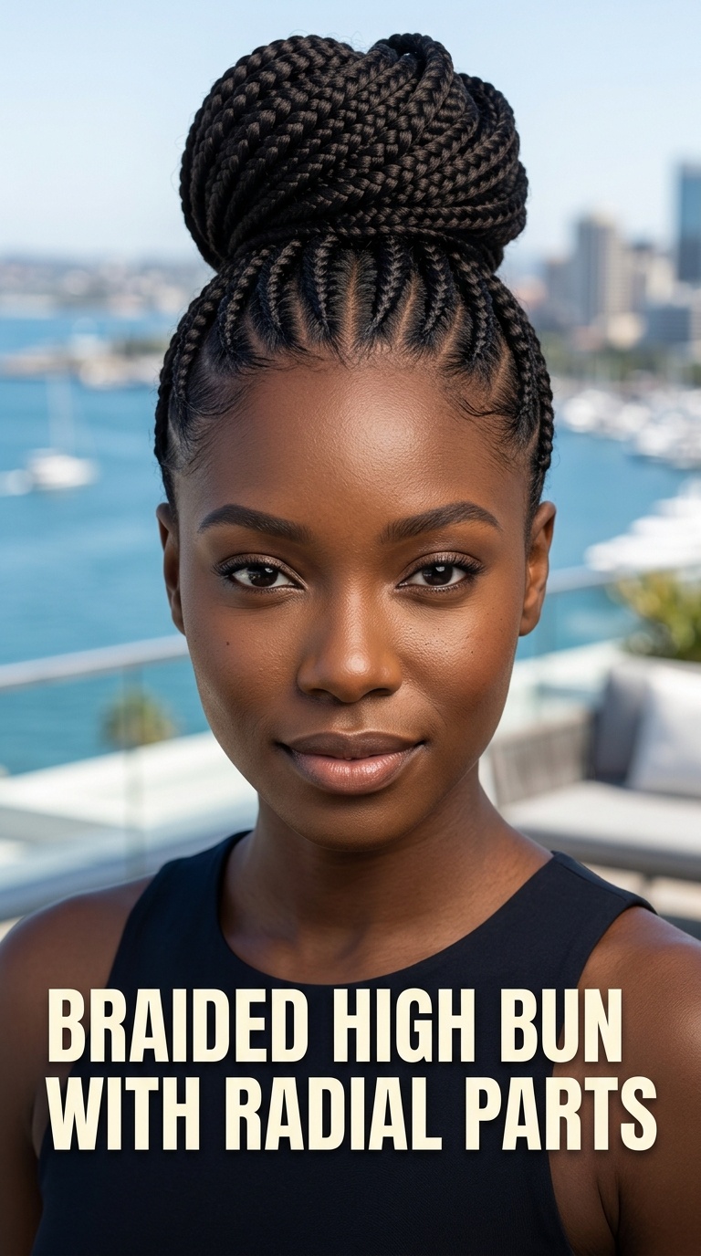 Braided High Bun with Radial Parts