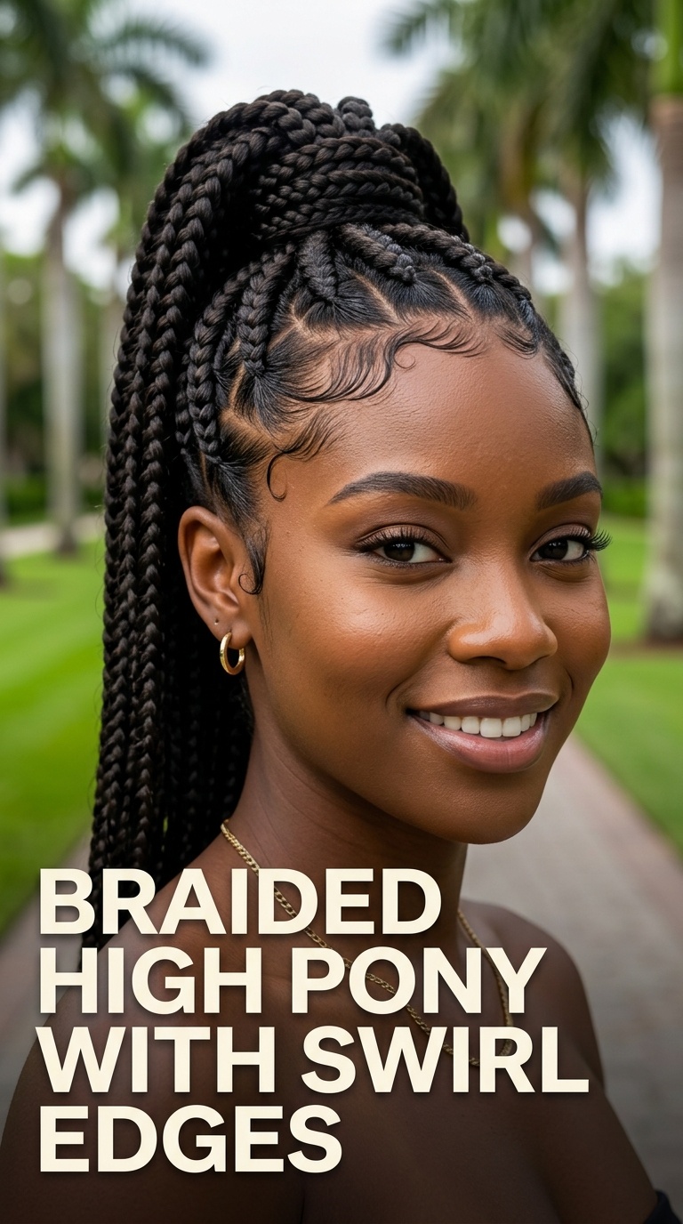 Braided High Pony with Swirl Edges