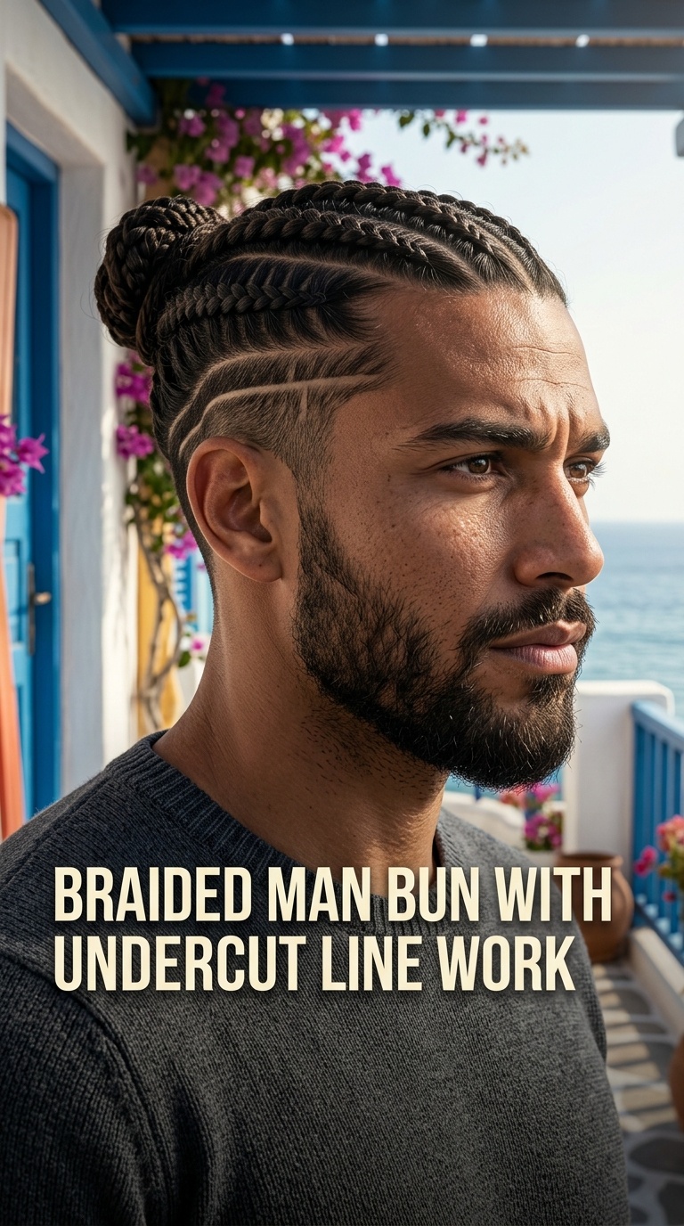 Braided Man Bun with Undercut Line Work