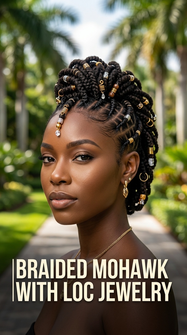 Braided Mohawk with Loc Jewelry