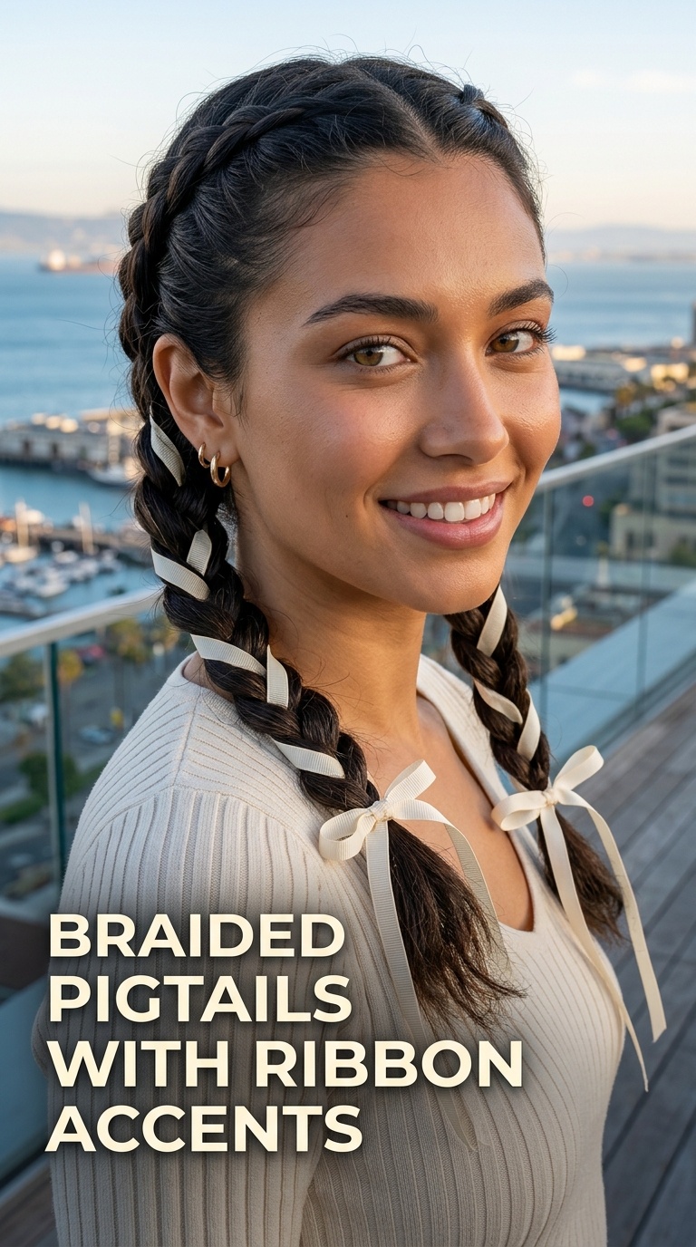 Braided Pigtails with Ribbon Accents