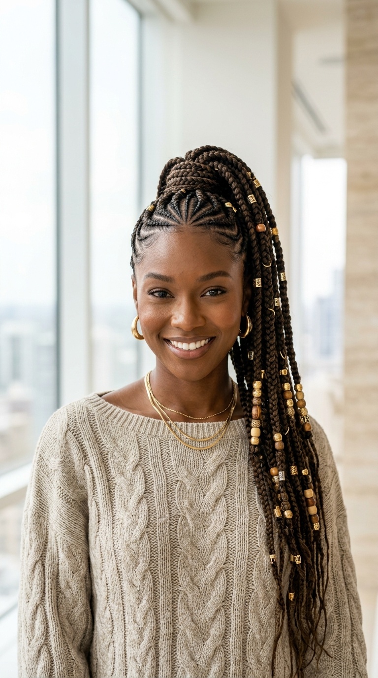 Braided Ponytail With Beads