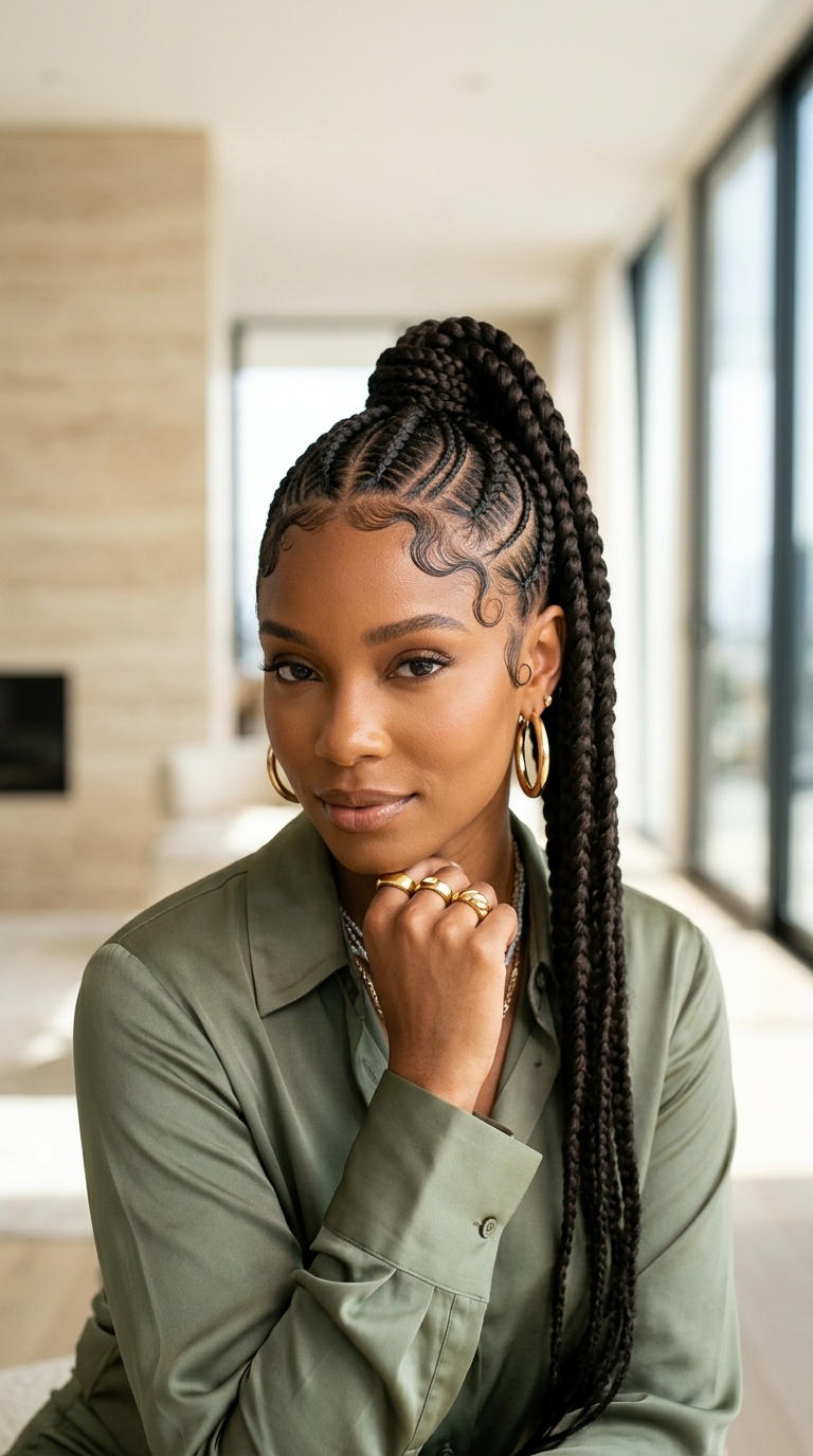 Braided Ponytail With Styled Edges