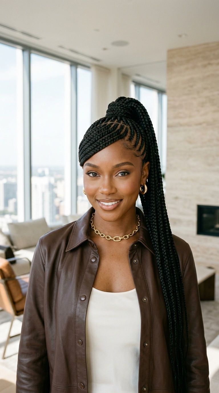 Braided Ponytail With Swoop Bang