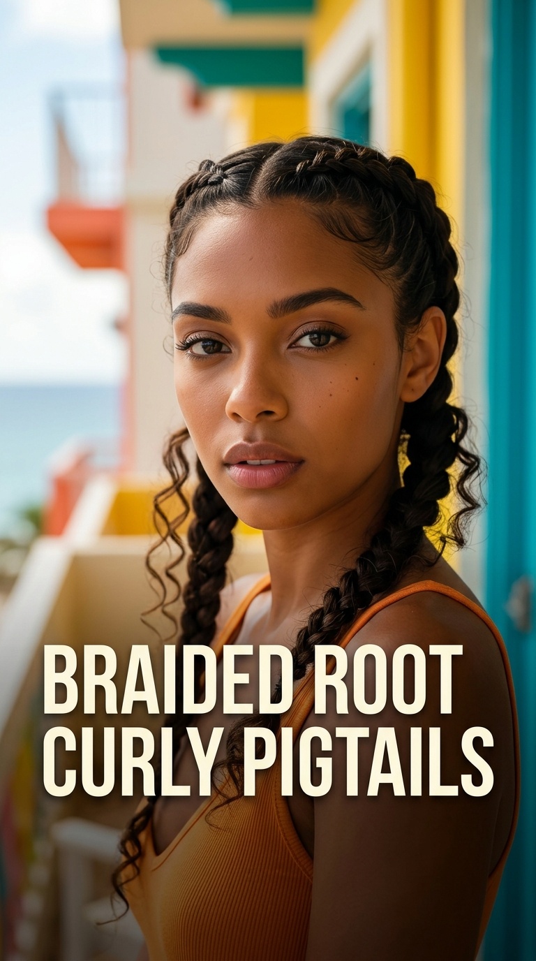 Braided Root Curly Pigtails