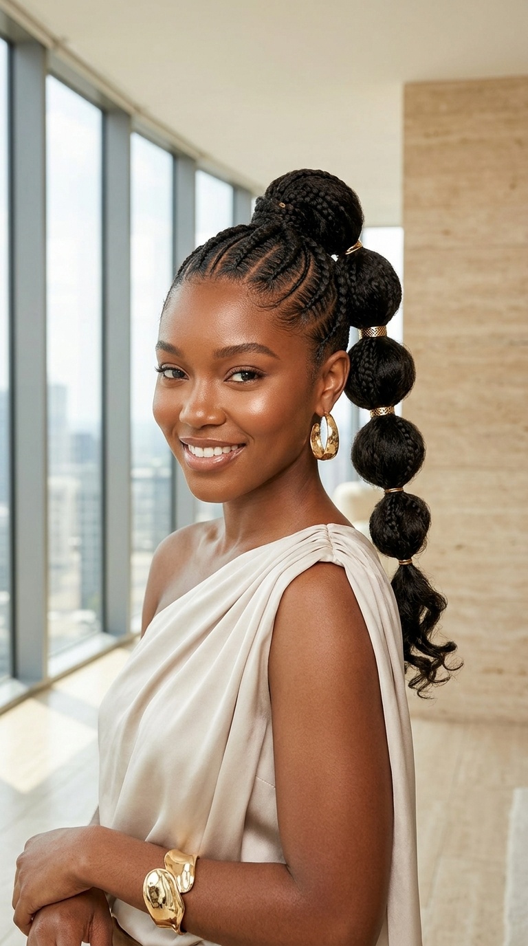 Bubble Braided Ponytail Black Hair