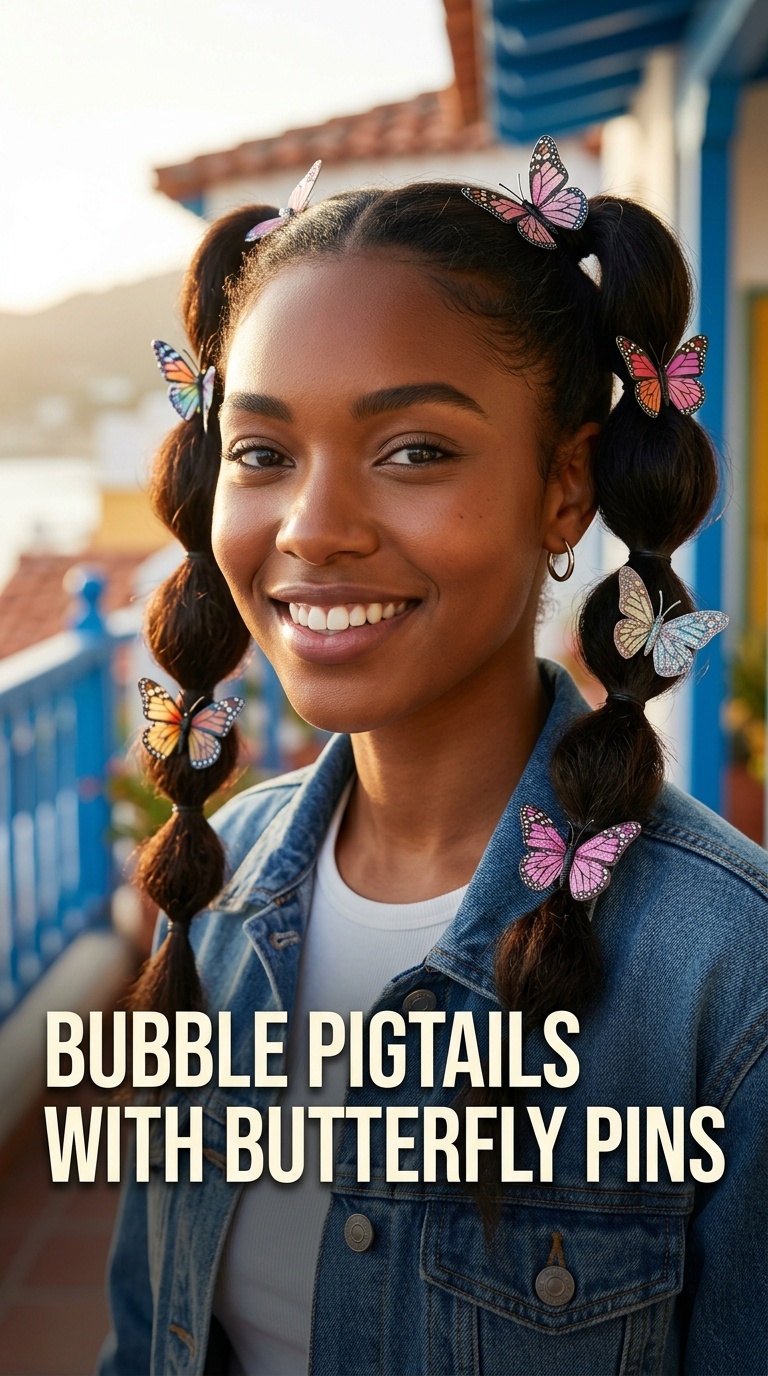 Bubble Pigtails with Butterfly Pins