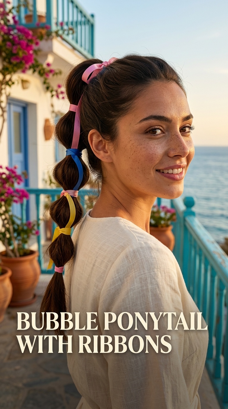 Bubble Ponytail with Ribbons