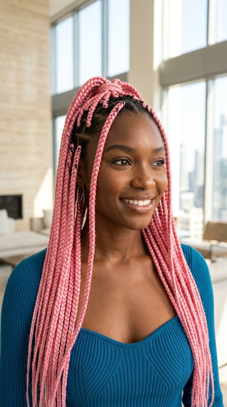 Bubblegum Pink Braids For Black Women