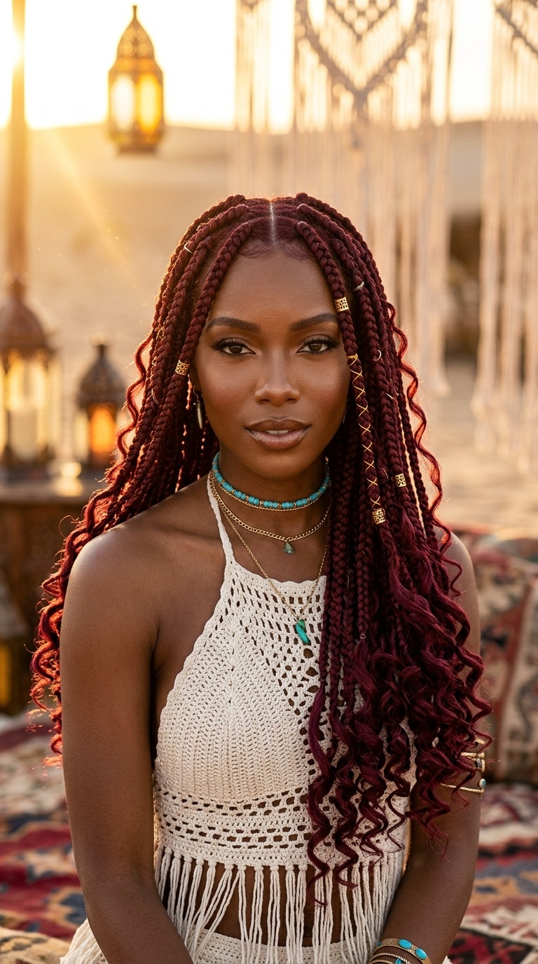 Burgundy Bohemian Box Braids