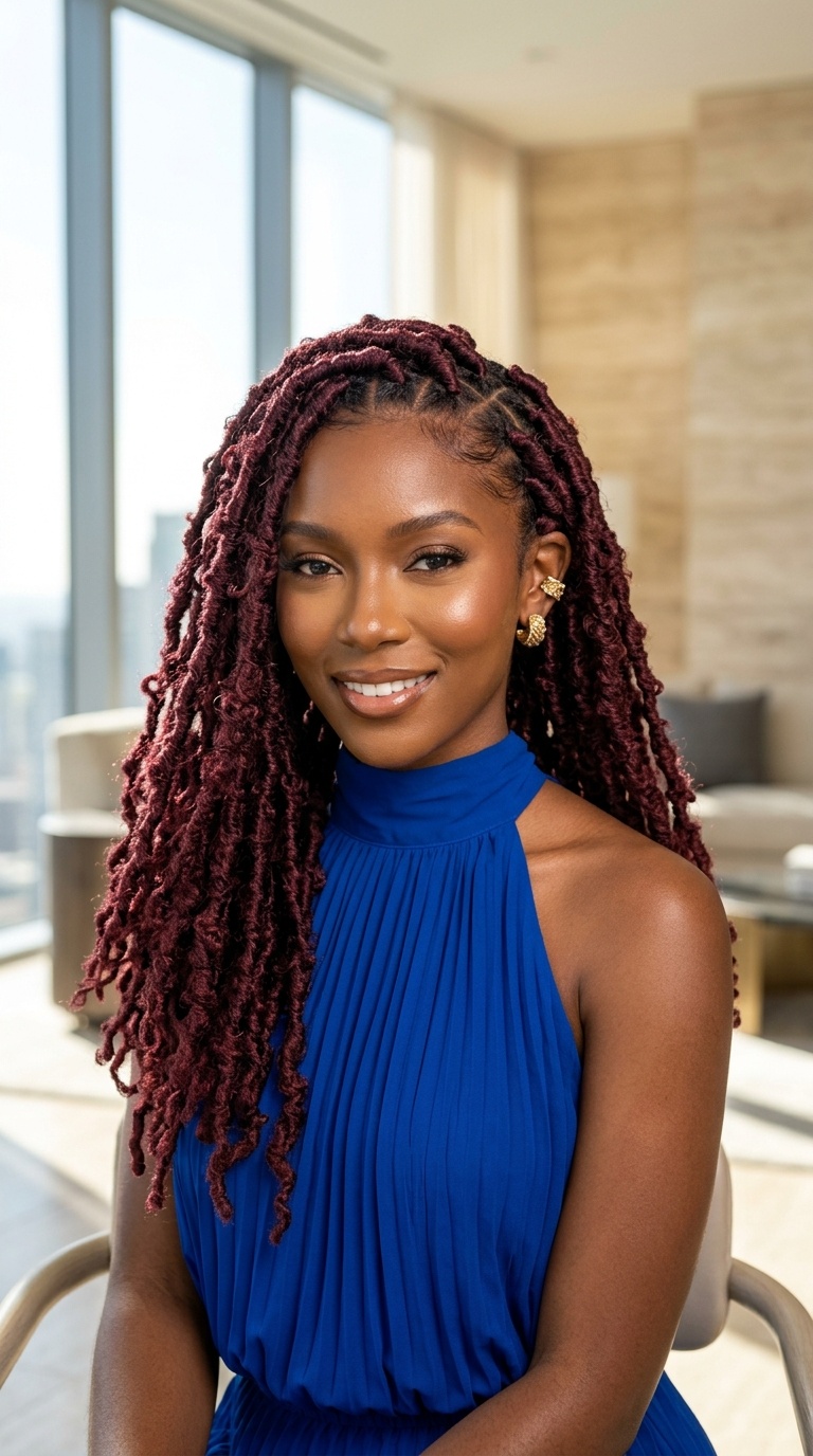 Burgundy Butterfly Locs Style