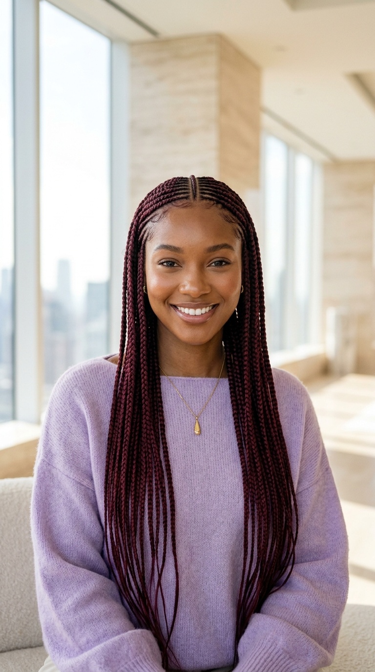 Burgundy Feed In Braids