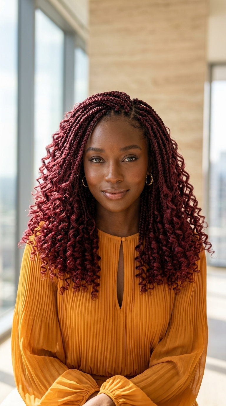 Burgundy French Curl Braids For Women