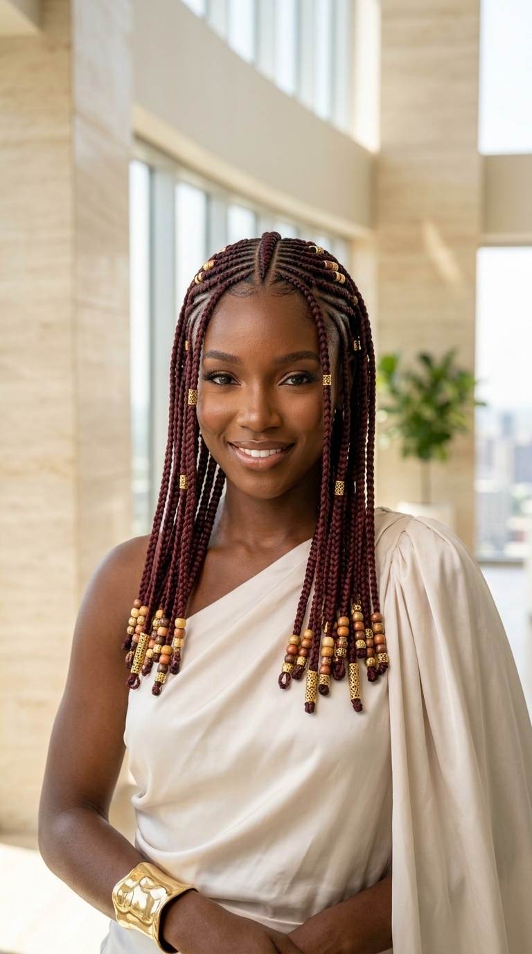 Burgundy Fulani Braids Beads