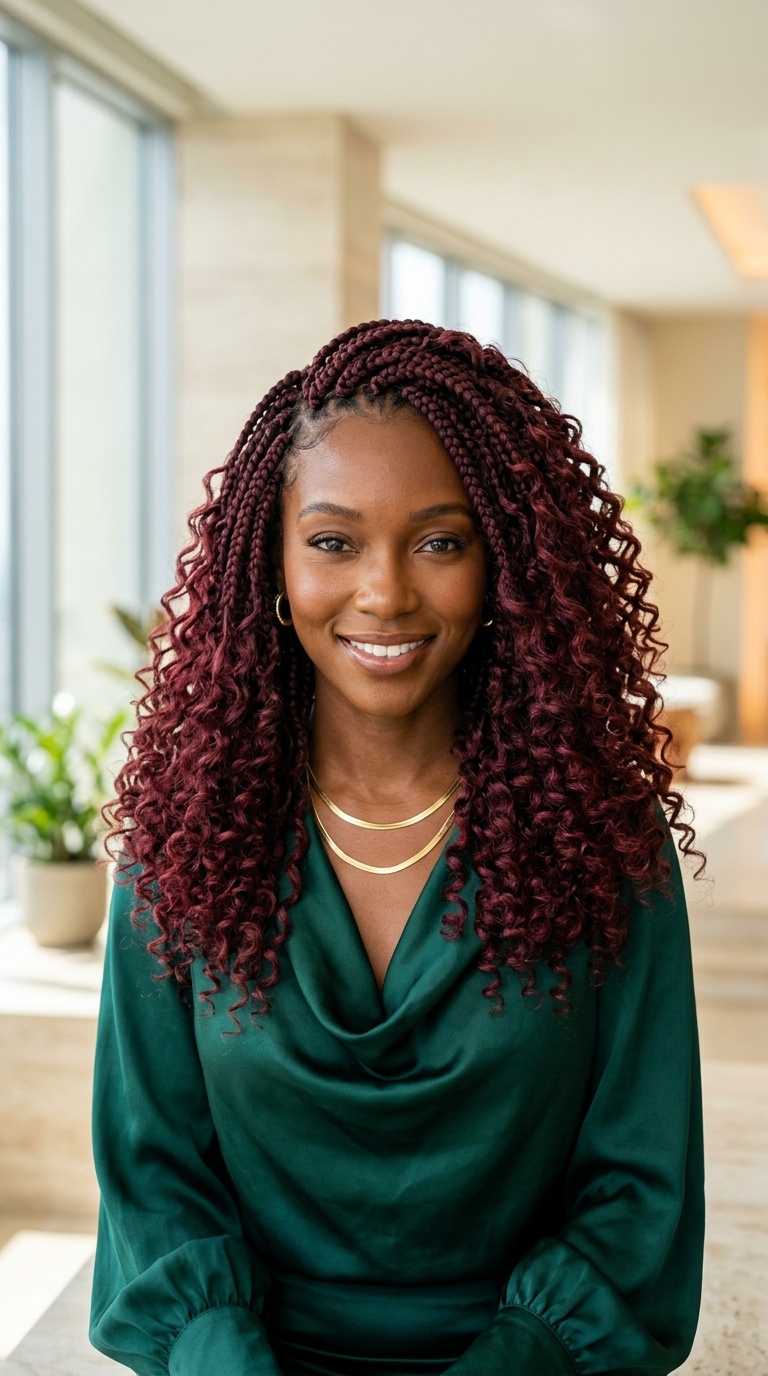 Burgundy Goddess Braids Curly
