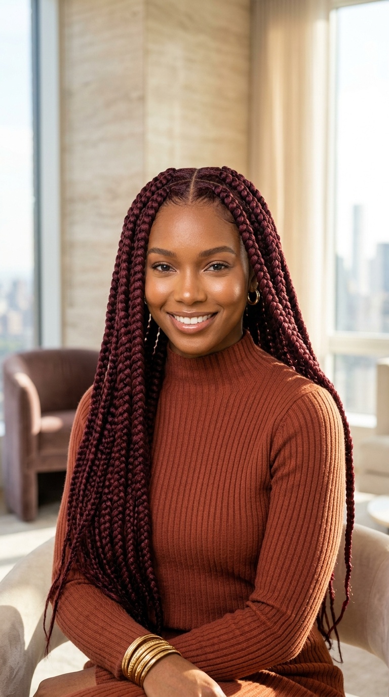 Burgundy Jumbo Knotless Braids