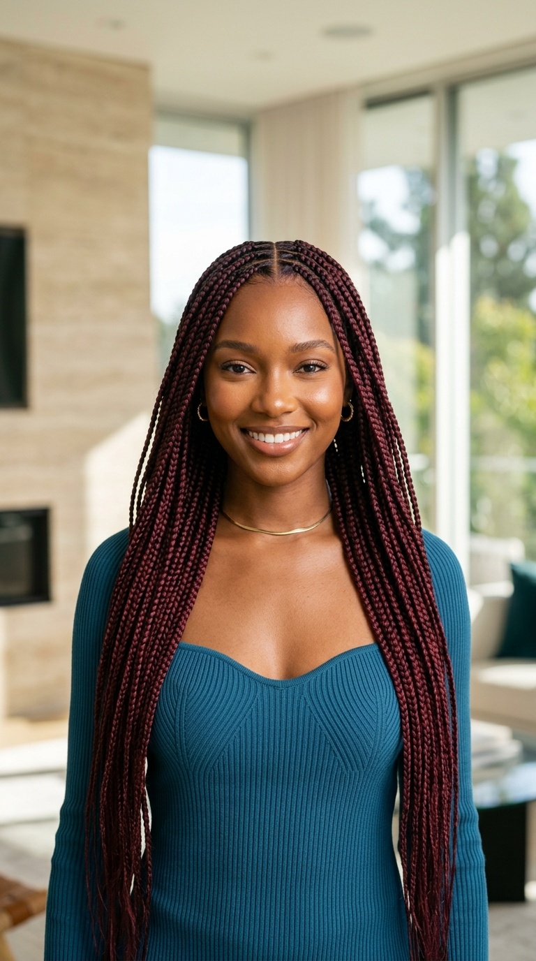 Burgundy Knotless Braids Medium