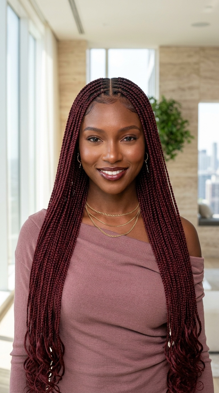 Burgundy Micro Braids Long