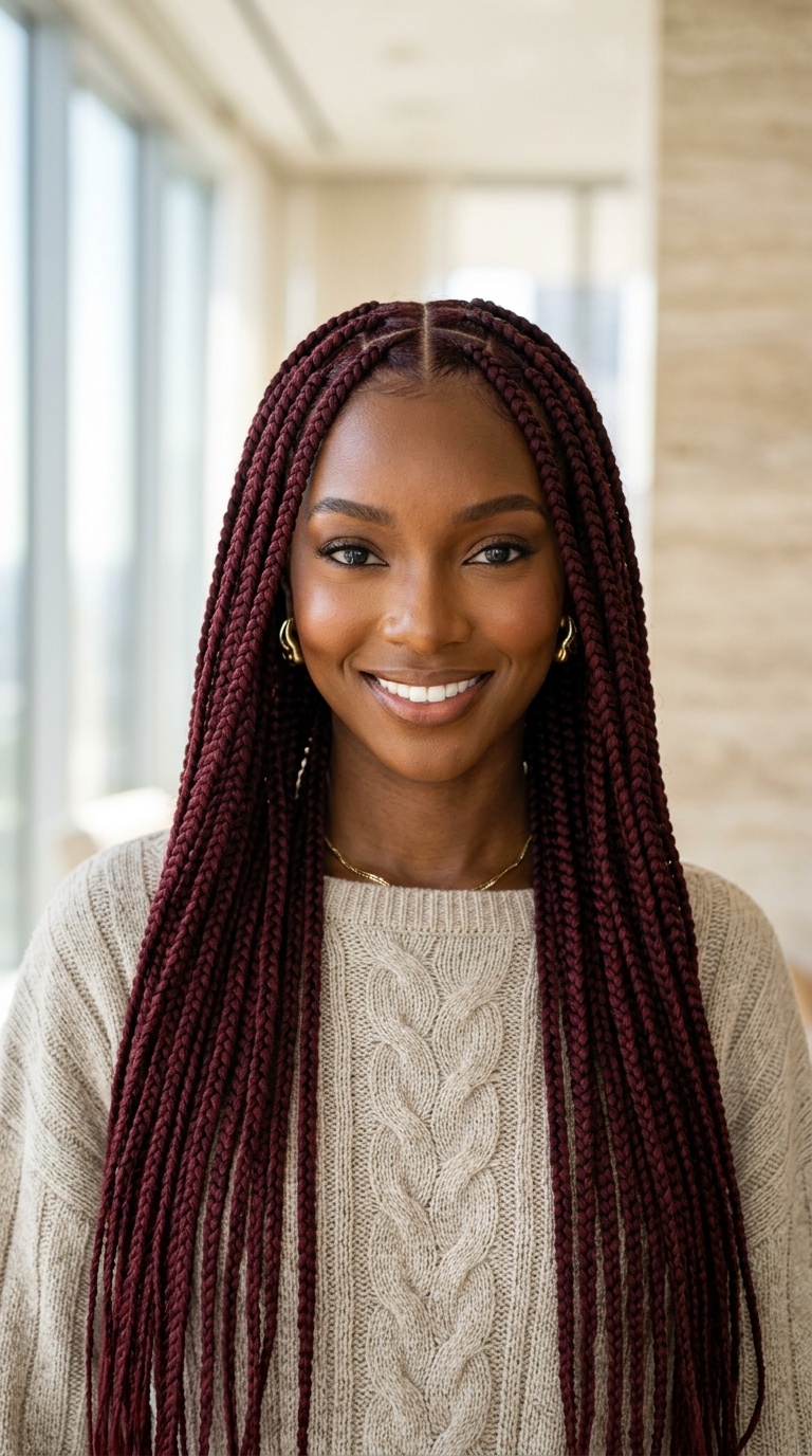 Burgundy Triangle Part Braids
