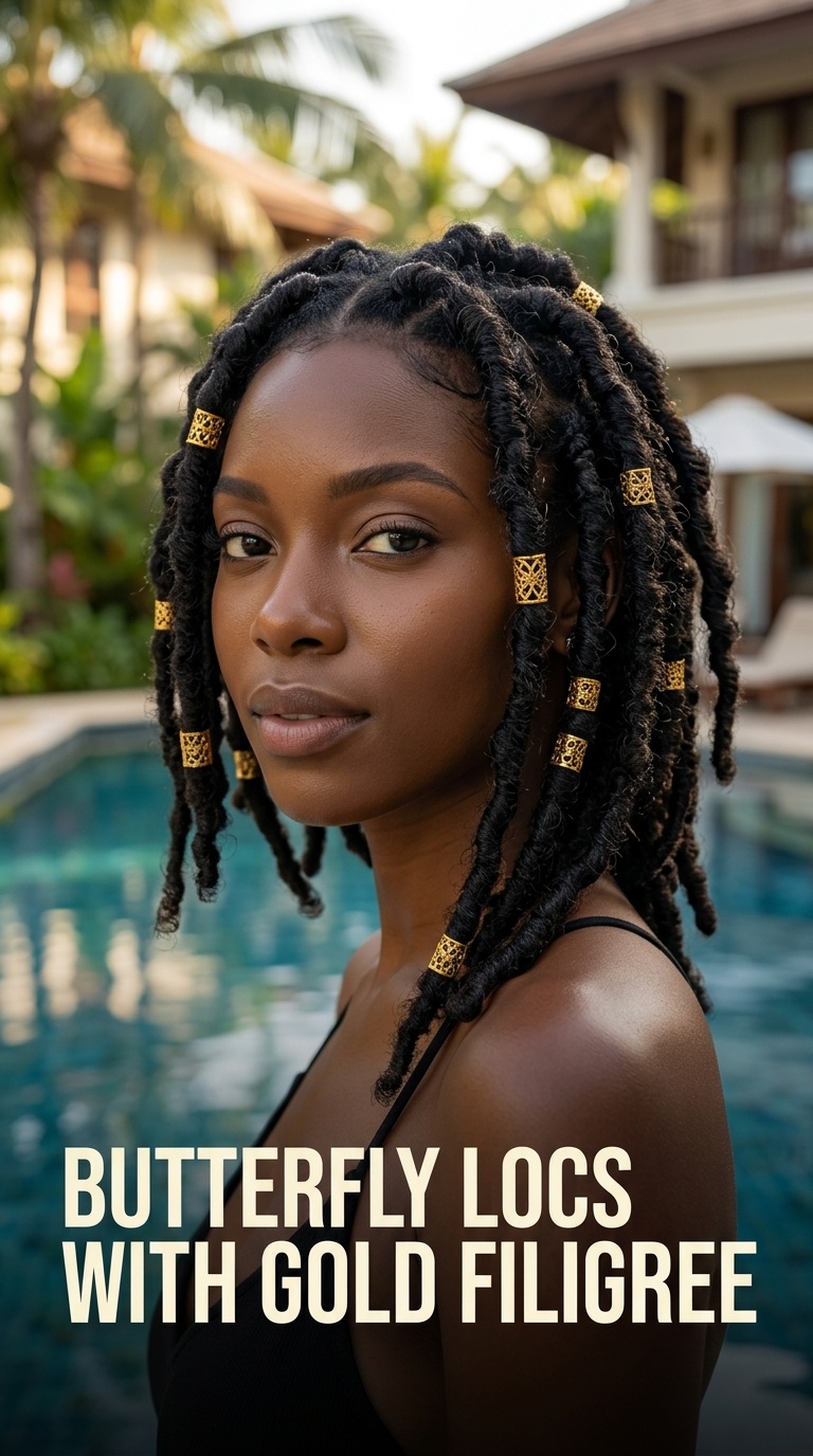 Butterfly Locs with Gold Filigree
