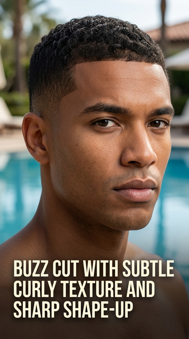 Buzz Cut with Subtle Curly Texture and Sharp Shape-Up