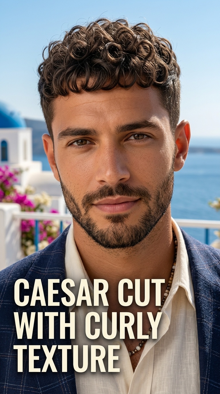 Caesar Cut with Curly Texture