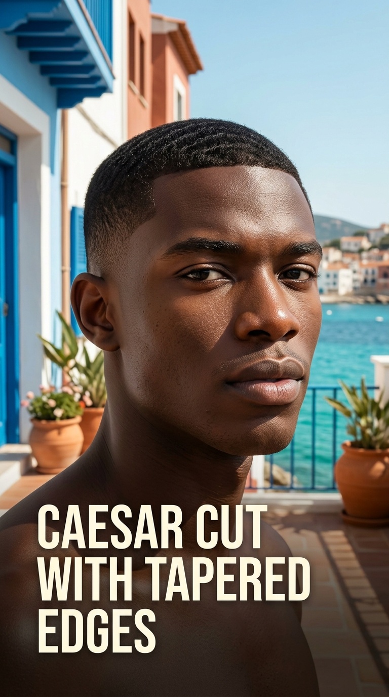 Caesar Cut with Tapered Edges