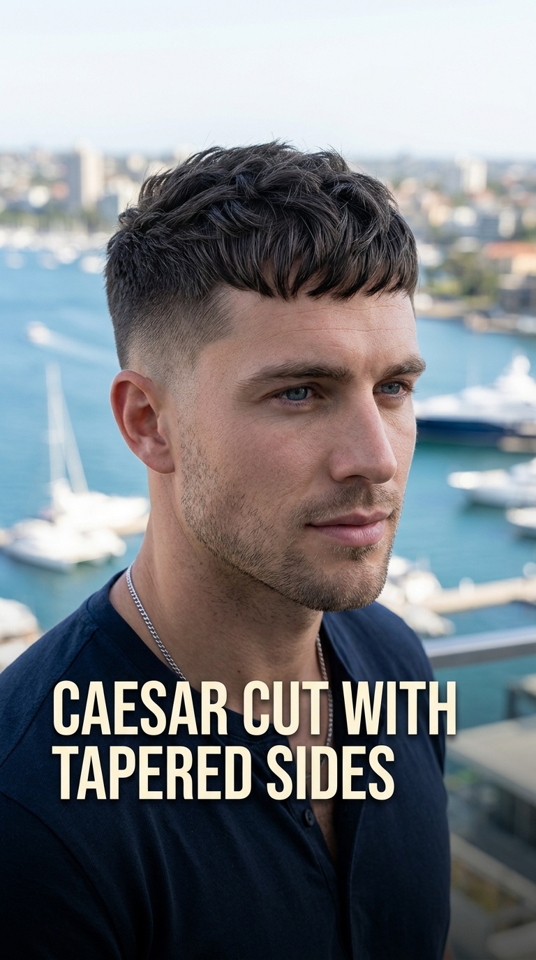 Caesar Cut with Tapered Sides