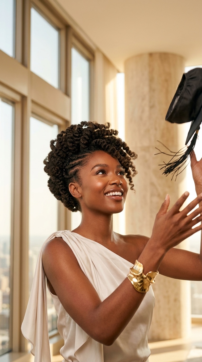 Cap Toss Graduation Pose Black Women