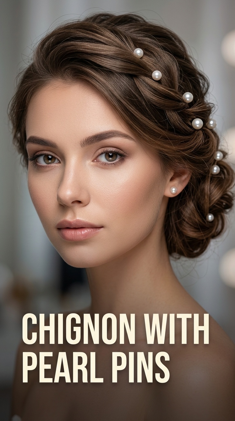 Chignon with Pearl Pins