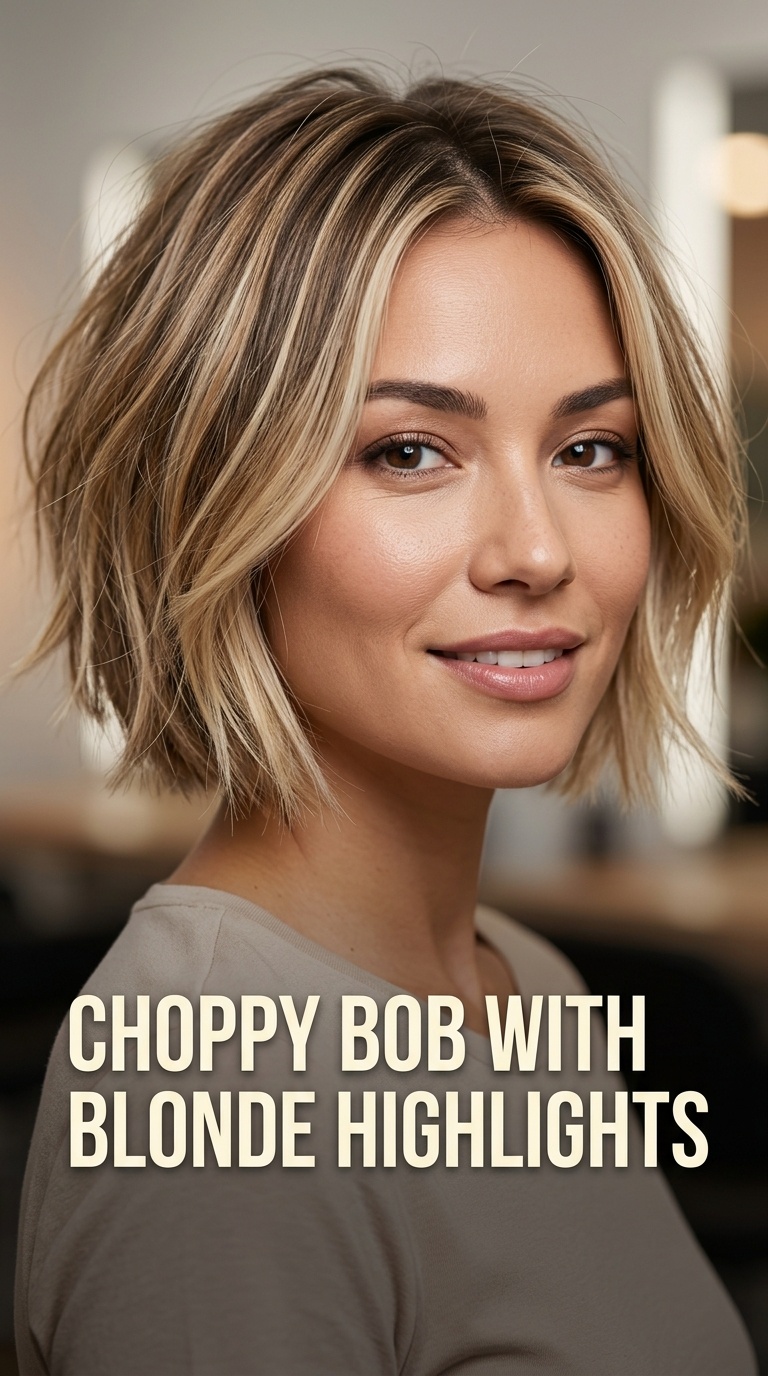 Choppy Bob with Blonde Highlights
