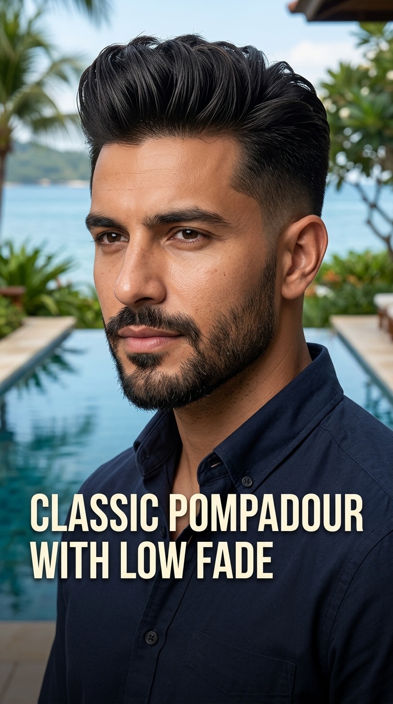 Classic Pompadour with Low Fade