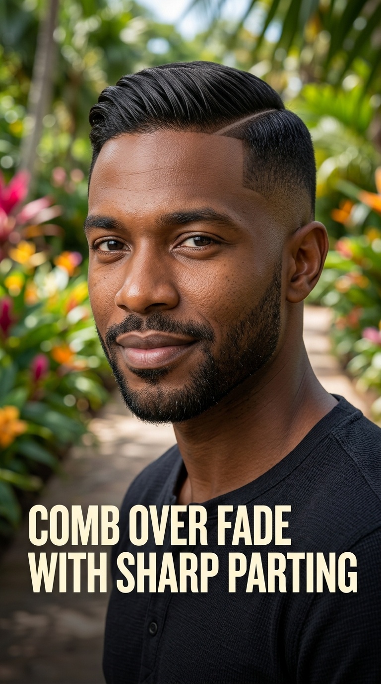 Comb Over Fade with Sharp Parting