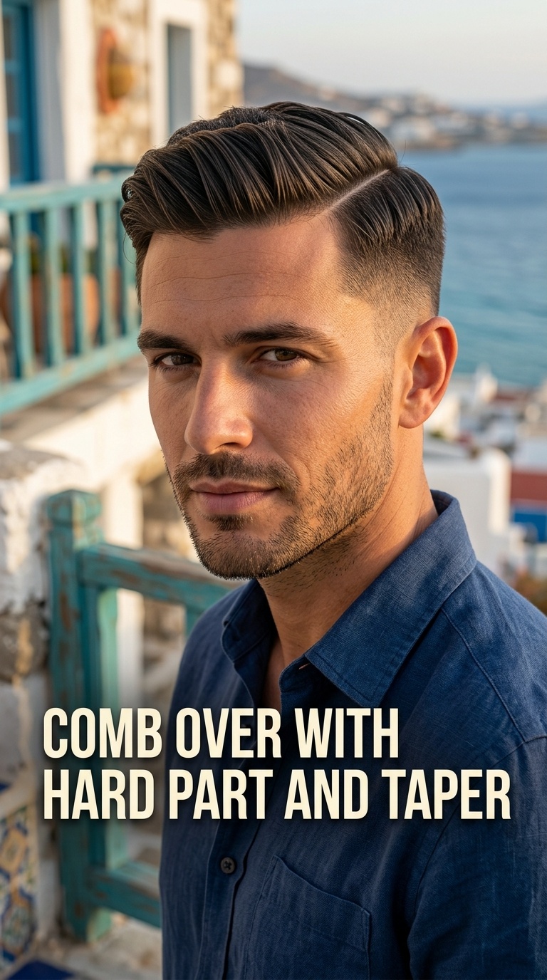 Comb Over with Hard Part and Taper