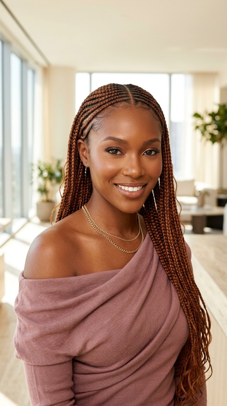 Copper Brown Cornrow Braids