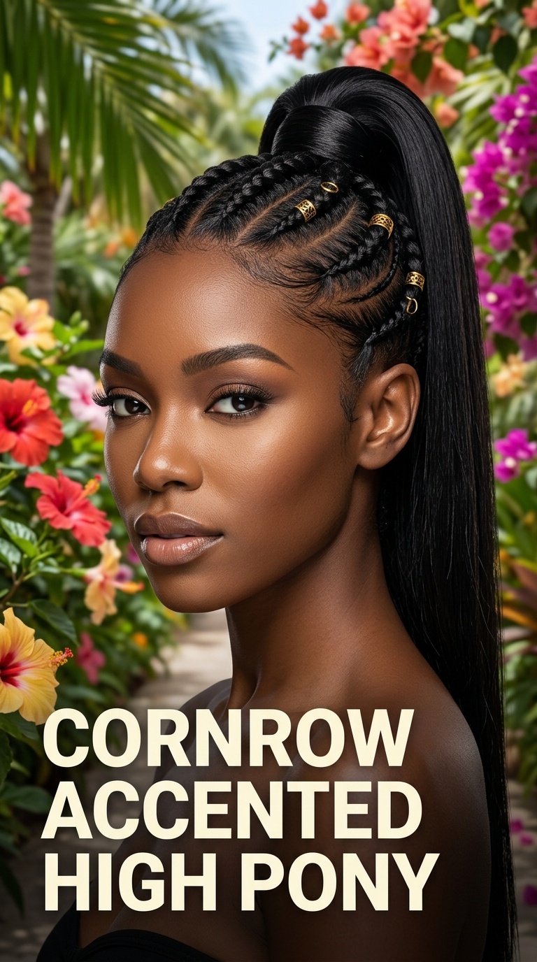 Cornrow Accented High Pony