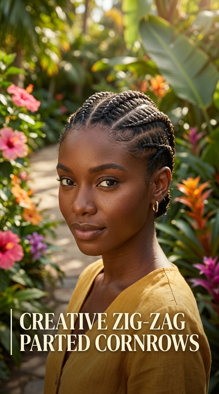 Creative Zig-Zag Parted Cornrows