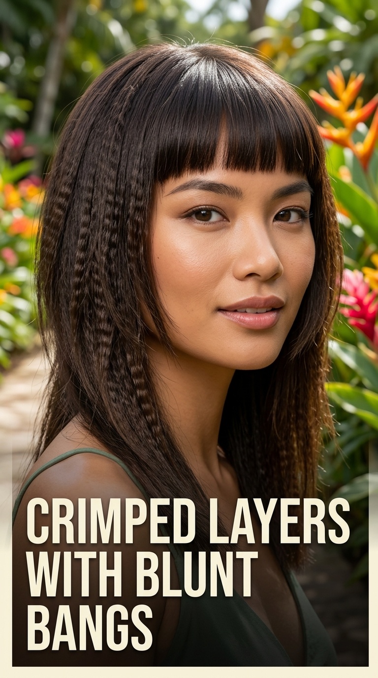 Crimped Layers with Blunt Bangs