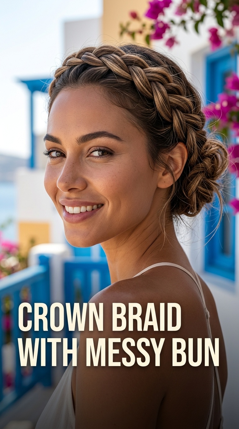 Crown Braid with Messy Bun