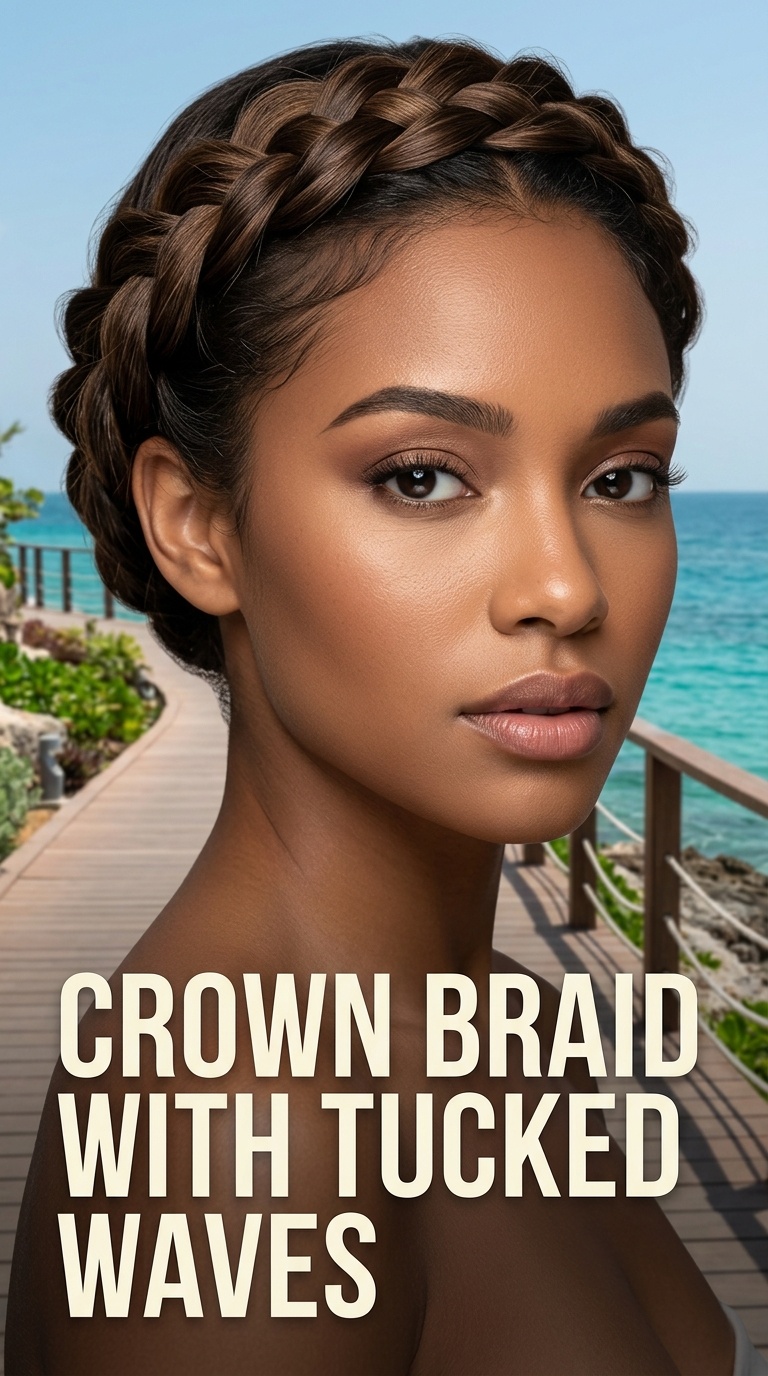 Crown Braid with Tucked Waves