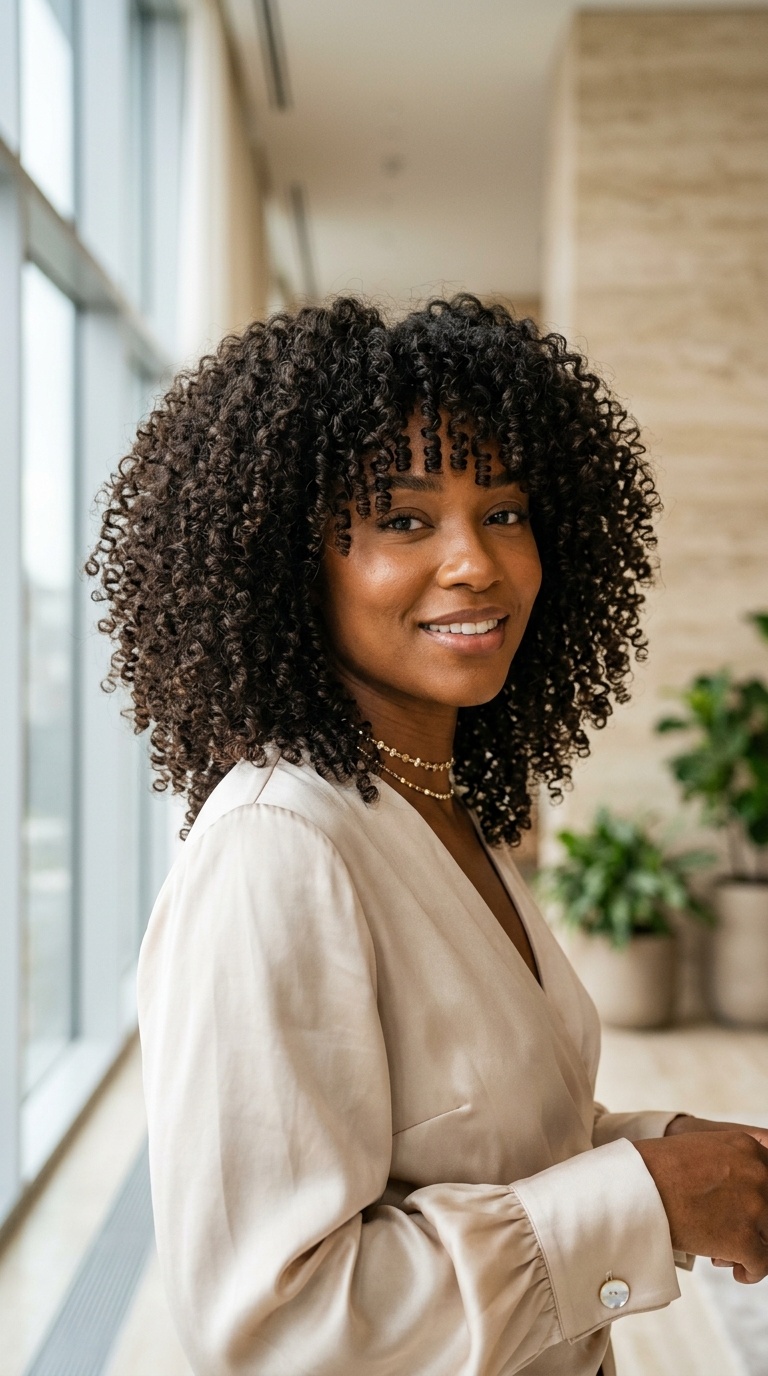 Curly Hair Curtain Bangs Black Women