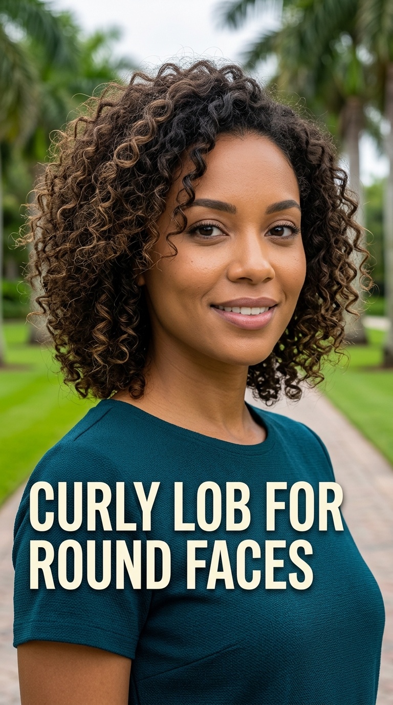 Curly Lob for Round Faces